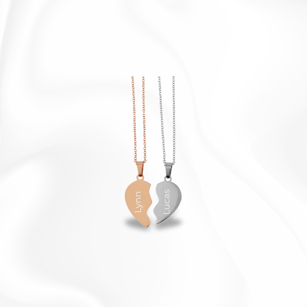 Paris Heart Necklace (Couple Set) | Mit Gravur
